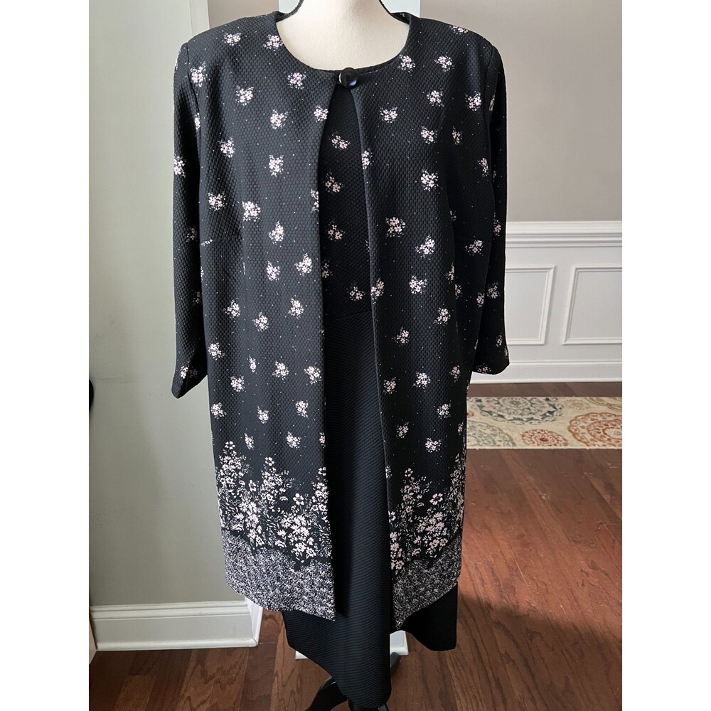 Draper's and Damon's Dress w/Matching Duster Black/Pink Floral Sz 18W